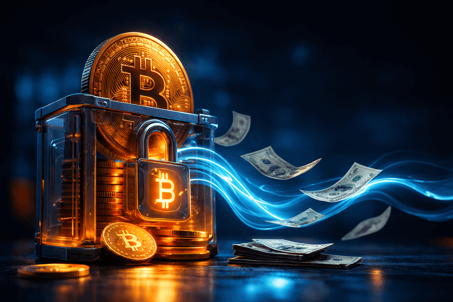 Bitcoin Vault emitting dollar bills